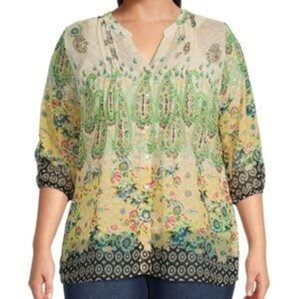 Figueroa‎ & Flower Womens 3X Paisley Lightweight Floral V-Neck Blouse Tunic